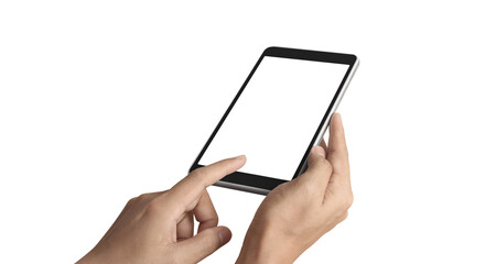Hands holding  tablet touch computer gadget with  screen