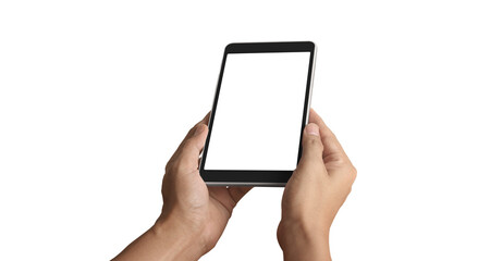 Hands holding  tablet touch computer gadget with  screen