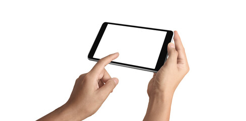 Hands holding  tablet touch computer gadget with  screen