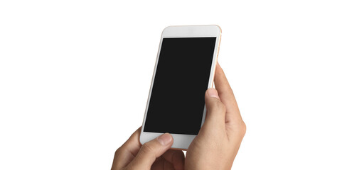 Hand holding smartphone device touching screen