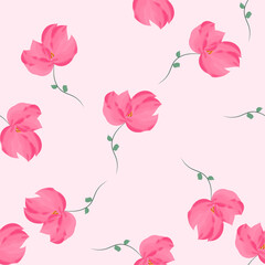 A pattern of a red delicate flower on a pink background