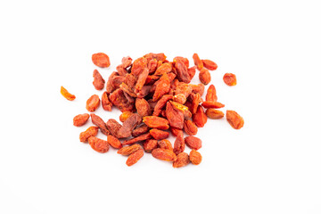 Goji  dried chinese wolfberries isolated on white background, top view