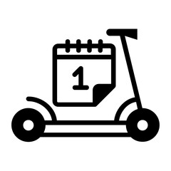 Kick Bike Schedule Vector Glyph Icon Design, Green transport Symbol on white background, eco Motorized scooter Sign, Electric Scooter Rental Calendar Concept, Mobile App UI elements Stock
