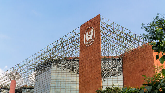 Life Insurance Corporation of India (LIC) logo on LIC Building, Jeevan Bharati at Connaught Place