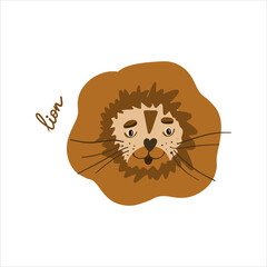 Cartoon lion doodle vector. Lion text. Hand drawn stock illustration. Isolated on white background. Children theme.