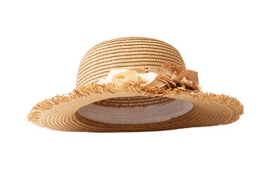 Vintage straw hat for women fashion on summer isolated on withe background