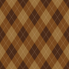 Argyle pattern autumn print in brown and beige. Classic geometric stitched vector argyll dark background graphic for gift wrapping, socks, sweater, jumper, or other trendy fashion textile design.