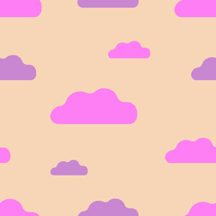 Seamless pattern of pastel clear sky and pink clouds. For printing on fabrics, textiles, bedding, children's packaging paper, pillows. Vector graphics.