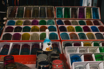 Moroccan Style Tea Glasses Countless Colours, Essaouira, Morocco.