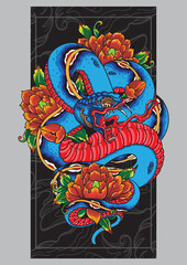 balinese snake traditional tattoo poster