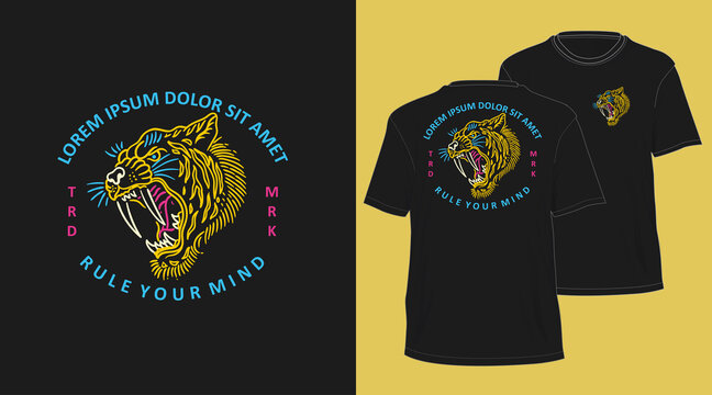 tiger head vintage outline design for t-shirt black