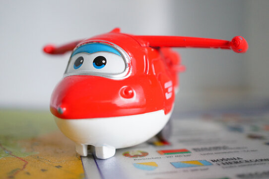 POZNAN, POLAND - Jan 29, 2021: Super Wings Jett toy model plane