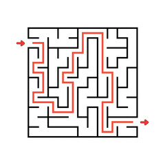 Square maze. Game for kids. Puzzle for children. Labyrinth conundrum. Vector illustration. Find the right path.