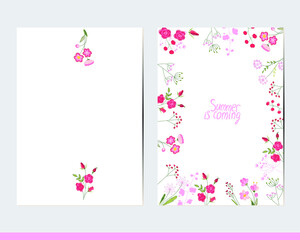 Greeting cards with floral elements and decoration. Decor with roses and herbs