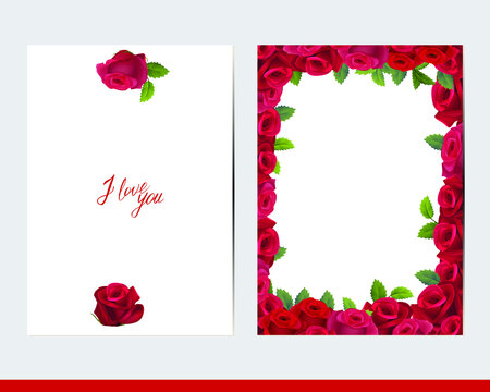 Greeting cards with floral elements and decoration. Decor with roses