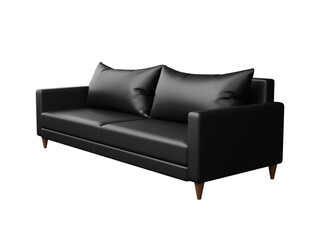 Obraz premium Black sofa with pillows 3d renderings isolated on white background