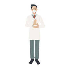 flat vector design illustration, male doctor in medical uniform clapping hand