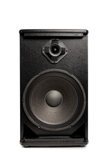 Fototapeta premium Audio loudspeaker wood box with clipping path isolated on white background.