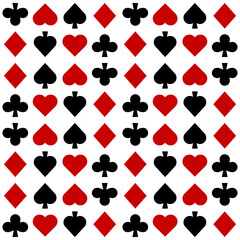 Seamless pattern with Playing card suits. Hearts, Spades, Diamonds, Clubs. Endless background. Vector illustration.