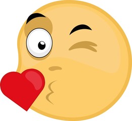 Vector illustration of emoticon giving a heart shaped kiss