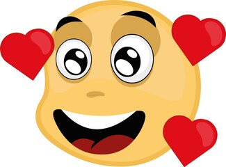 Vector illustration of emoticon in love with hearts