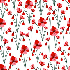 Fototapeta na wymiar Seamless pattern with red spring flowers. Vector illustration.