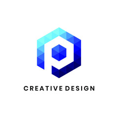 Modern hexagon letter P polygonal logo