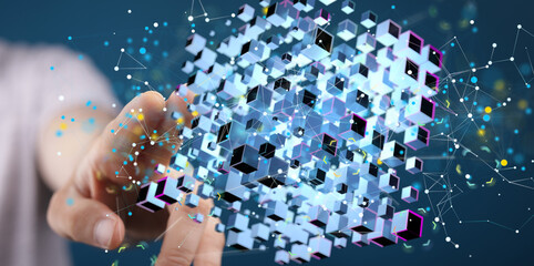 Cloud technology. Polygonal wireframe art looks like constellation