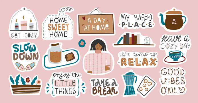 Set of cute decorative stickers with quotes.