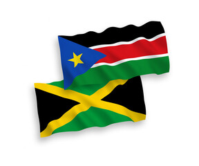Flags of Jamaica and Republic of South Sudan on a white background