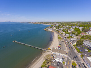 Fototapeta na wymiar Swampscott coast aerial view including Fishermans Beach in town of Swampscott, Massachusetts MA, USA. 