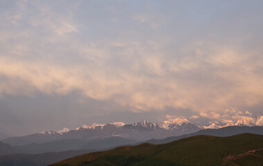 beautiful views of twilight in the mountains of asia