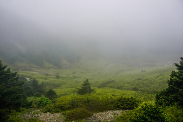 Hehuan mountain peak in fog