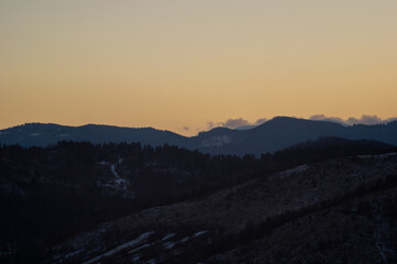 Evening in the Carpathian mountains in winter