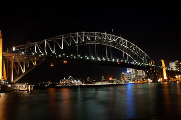 Plakat city harbour bridge at night