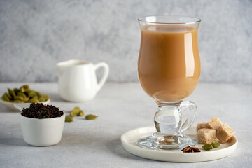 Traditional middle eastern , indian drink masala or karak chai. Closeup