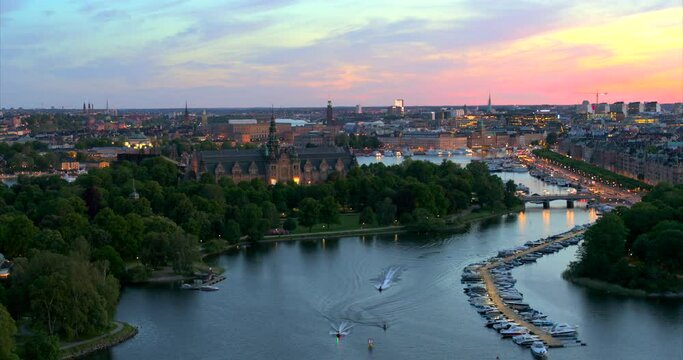 Cloudy summer sunset over Stockholm city,Sweden