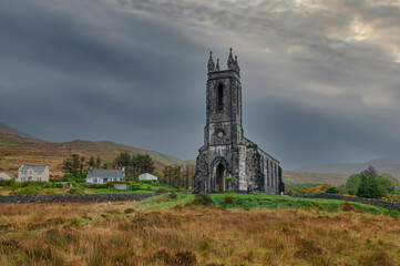  Abandoned church,  moody sky.