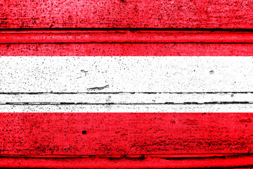National flag of Austria, abbreviated with at; a realistic 3d image of the national symbol from an independent country painted on a wooden wall