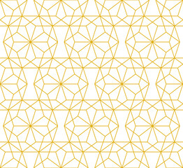 Simple decadon repeating outline pattern in gold makes a 3d effect on a white background, geometric vector illustration