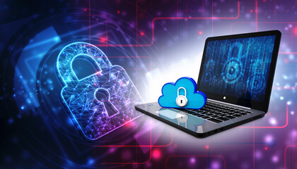 Cloud computing, Cloud icon with computer laptop, Cloud computing technology internet concept background. 3d render