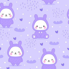 Bunny Rabbit wearing hoodie, Kawaii seamless pattern, vector illustration background, easter wallpaper for kids
