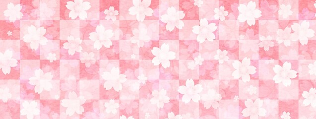 桜の花に市松模様が重なったイラスト no.02
