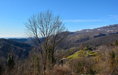 The Val Cosa landscape viewed from the hill village of Clauzetto in Pordenone Province, Friuli-Venezia Giulia, north east Italy
