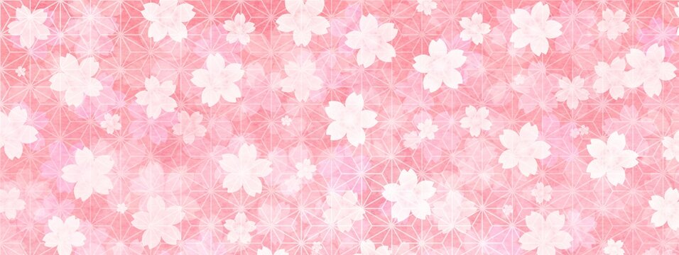 桜の花に麻の葉模様が重なったイラスト no.02