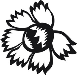 single flower with petals isolated black vector silhouette