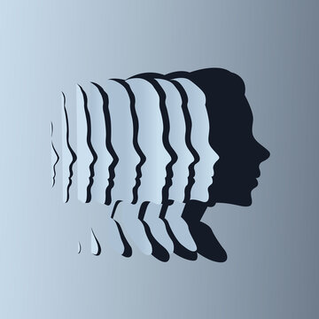 Slices of paper creating a silhouette shadow of a womens head shape. Health, mind and wellbeing concept. Vector illustration.