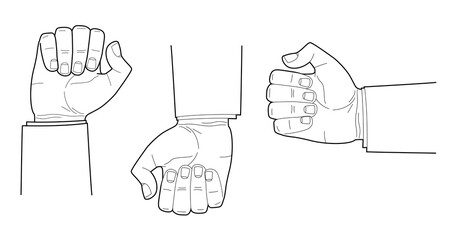Men hand linear drawing. Сlenched fist. Vector illustration