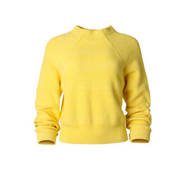 Stylish knitted yellow sweater isolated on white