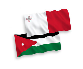 Flags of Malta and Hashemite Kingdom of Jordan on a white background